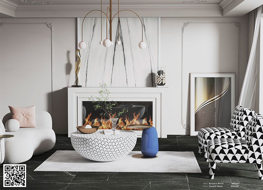 سرامیک سالن پذیرایی هرمس تبریز 60 در 120 پرسلان مات کاروینگ افکت