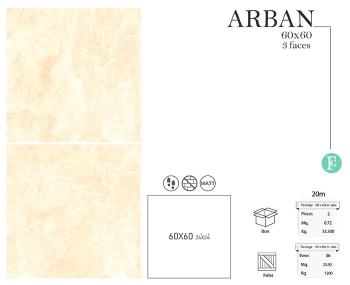 سرامیک آربان فخار 60 در 60 پرسلان مات 20 میلیمتر