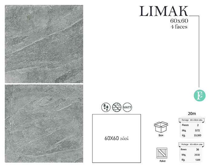 سرامیک لیماک فخار 60 در 60 پرسلان مات 20 میلیمتر