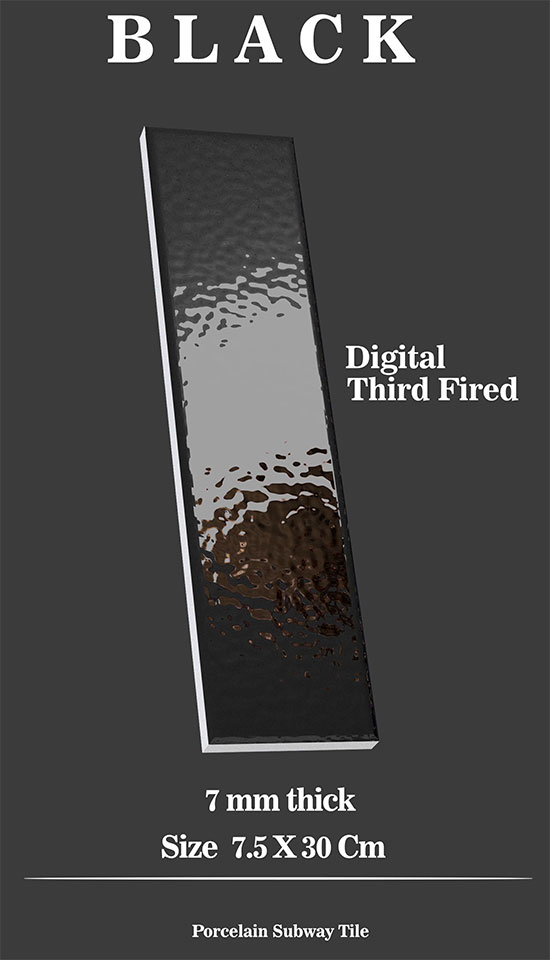 کاشی مترویی مشکی سرامیتو 7.5 در 30 پرسلان براق