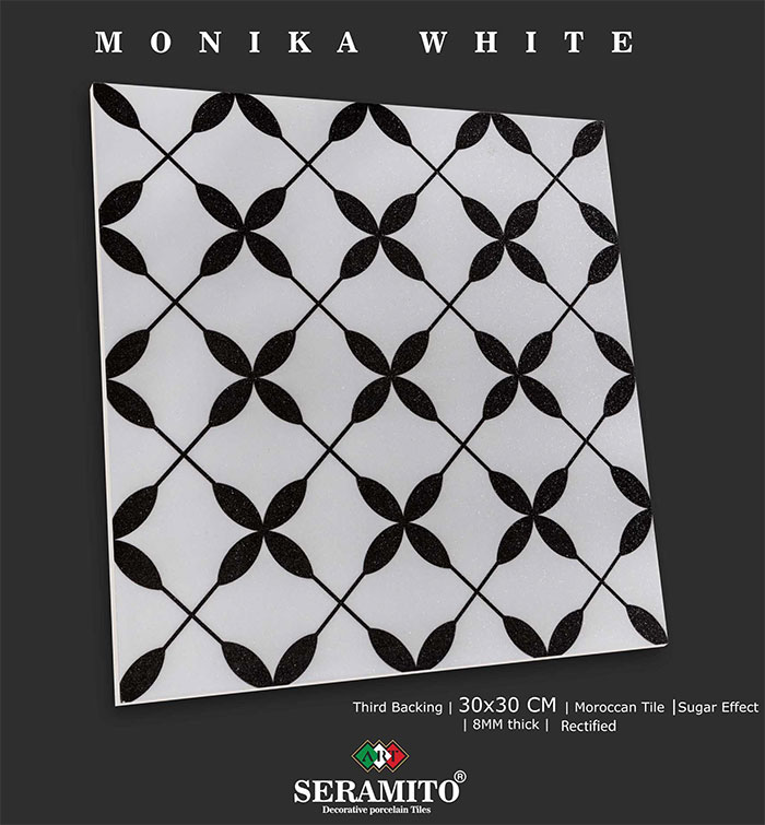 کاشی مراکشی سفید مشکی 30 در 30 مونیکا سرامیتو