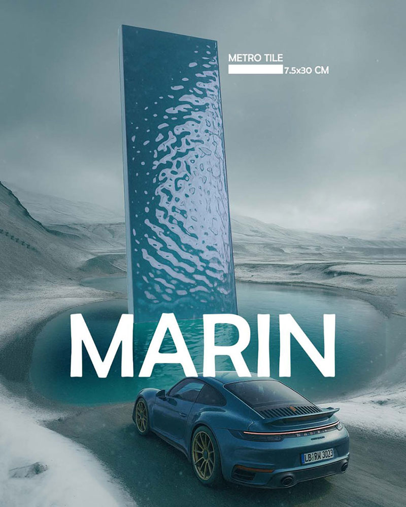 کاشی مترویی مارین آبی تیره سرامیتو 7.5 در 30 پرسلان براق