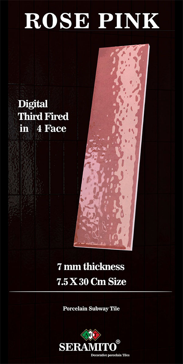 کاشی مترویی رز قرمز سرامیتو 7.5 در 30 پرسلان براق